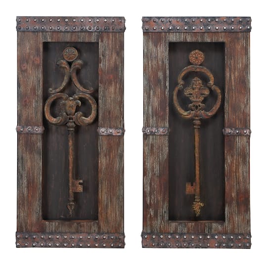 Brown Wood & Metal Rustic Key Wall Décor Set